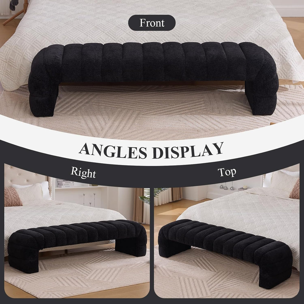 NIOIIKIT 69.7" Ottoman Bench, Teddy Queen Size End of Bed Bench, Black