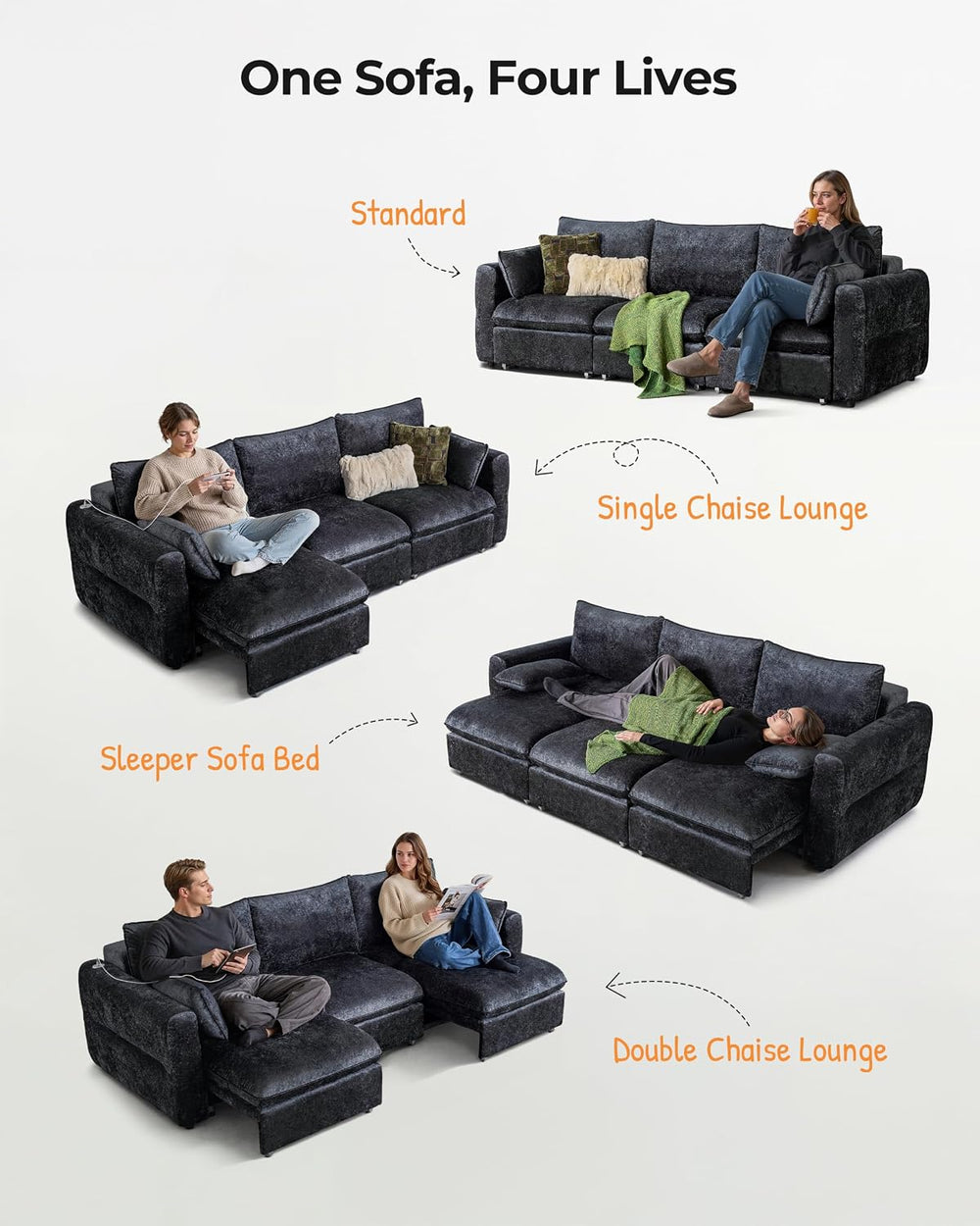 103" Electric Pull Out Sleeper Sofa Bed, 2in1 Power Extendable Couch Bed