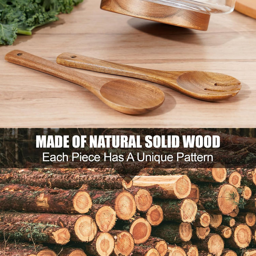NiHome Glass Salad Bowl with Acacia Wood Salad Tongs, Large Capacity Design w...