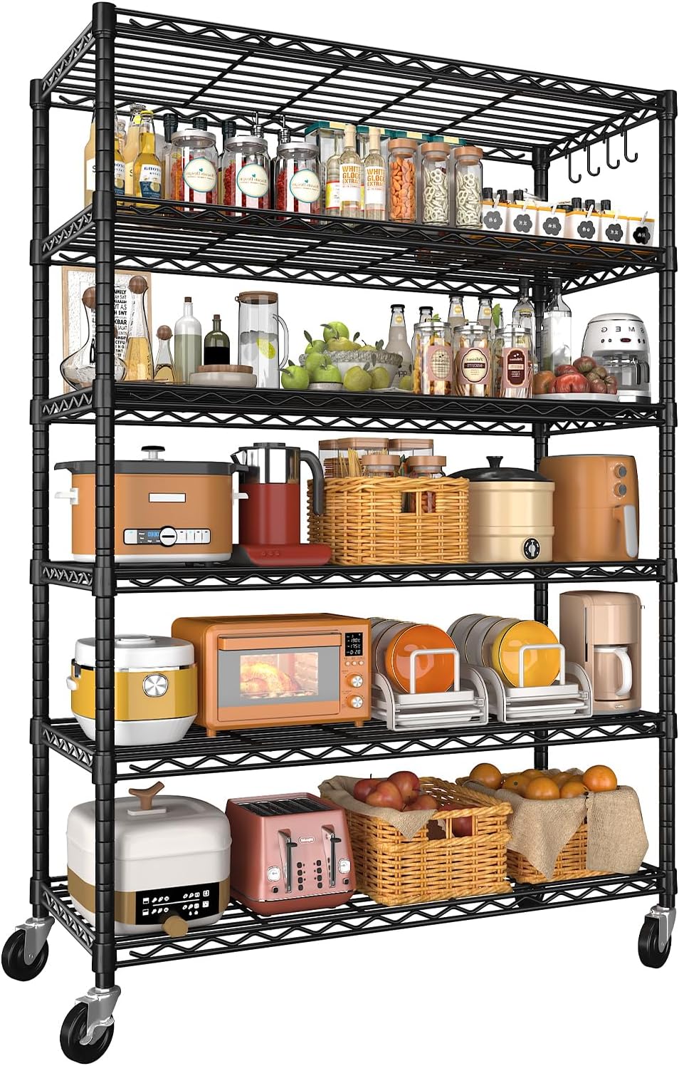 6 Tier 36" W x 16" D x 79" H Rolling Wire Metal Storage Shelve...