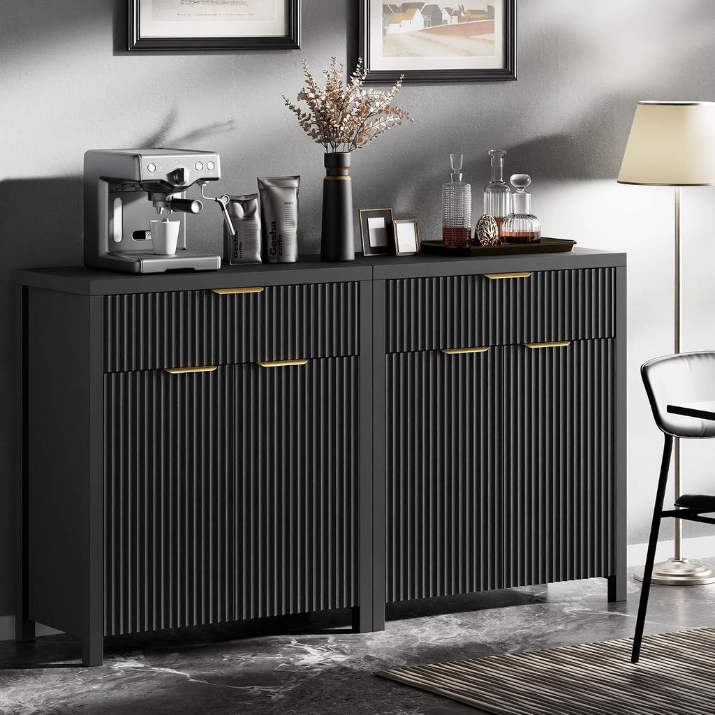 lulive fluted buffet cabinet for kitchen, 28.3" sideboard showing dimensions