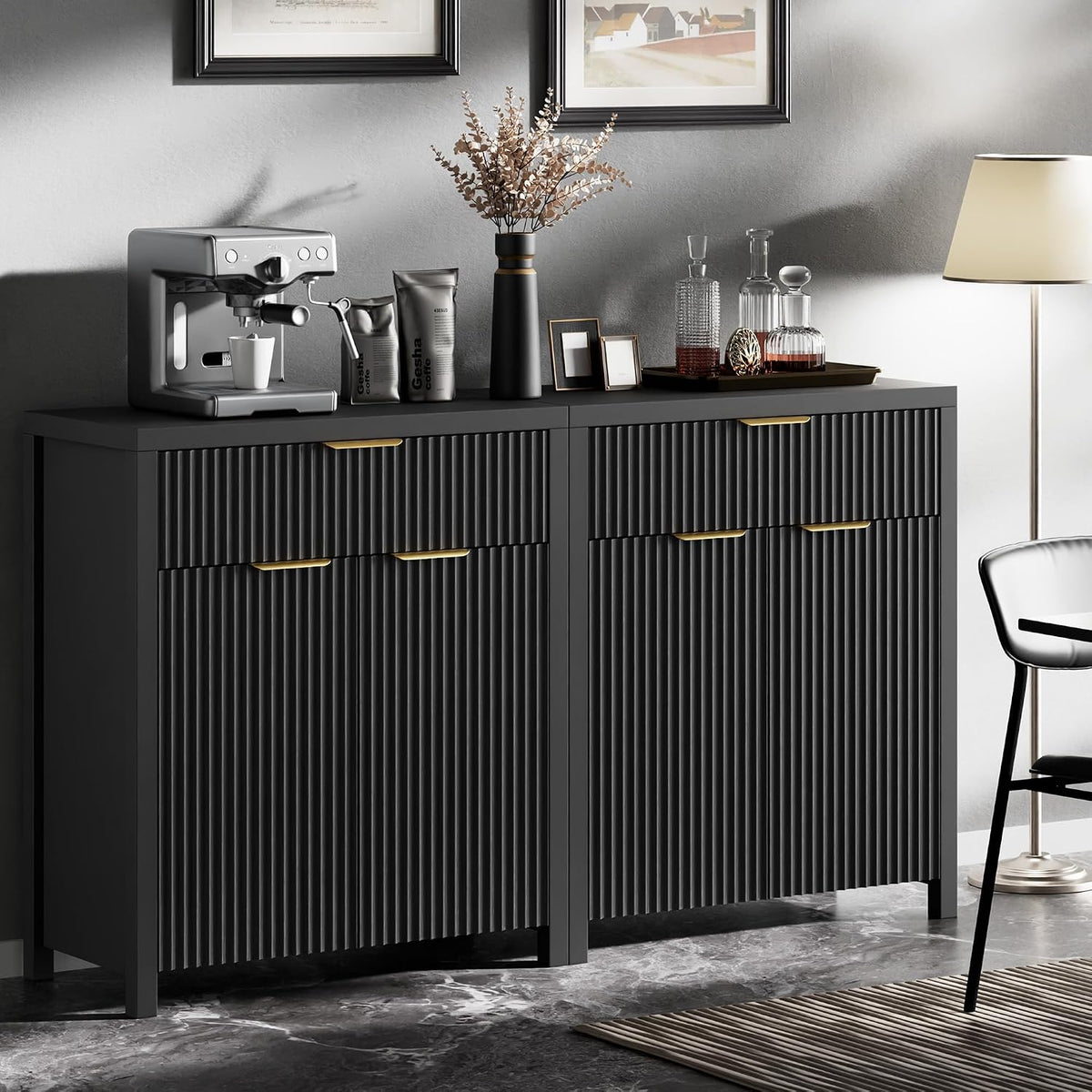 lulive fluted buffet cabinet for kitchen, 28.3" sideboard showing dimensions