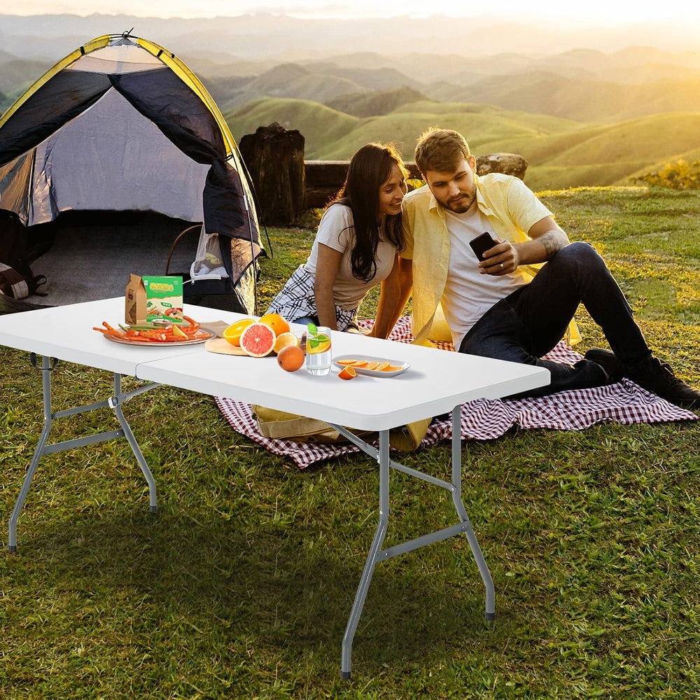 GIANTEX Folding Picnic Table, 6FT Portable Foldable Tables for Party BBQ, Met...
