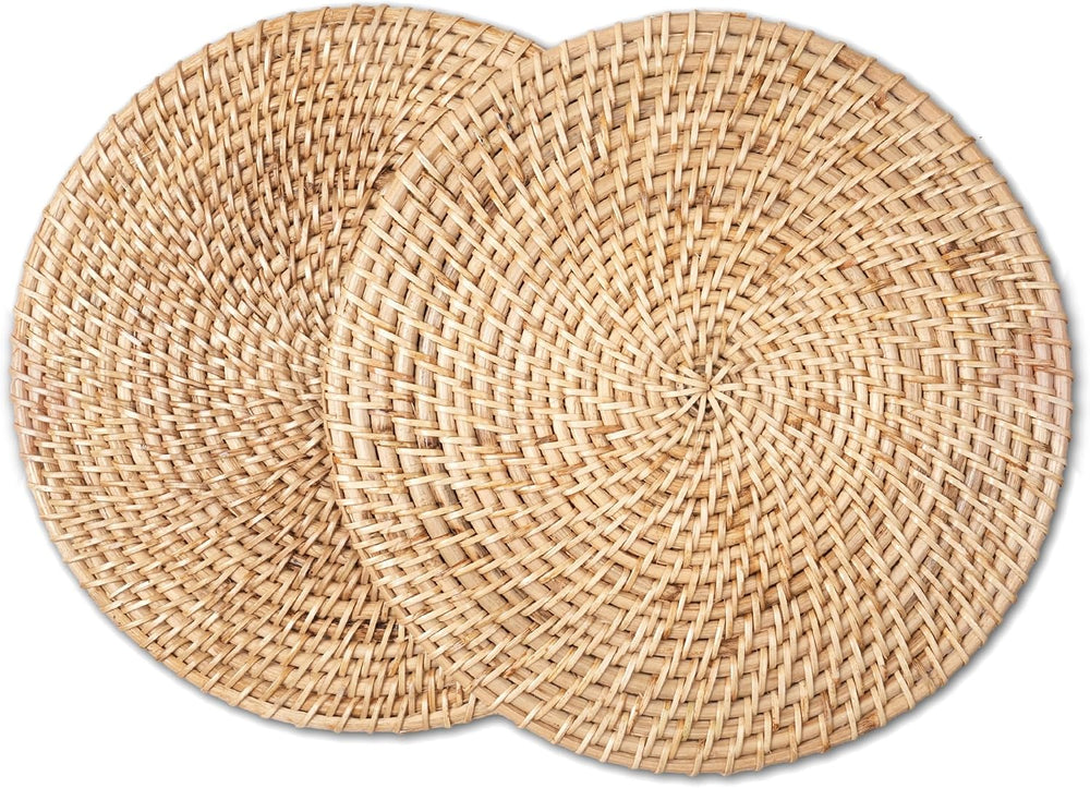 Encasa XO Rattan Placemats, Woven Wicker Table Mats 12" Natural
