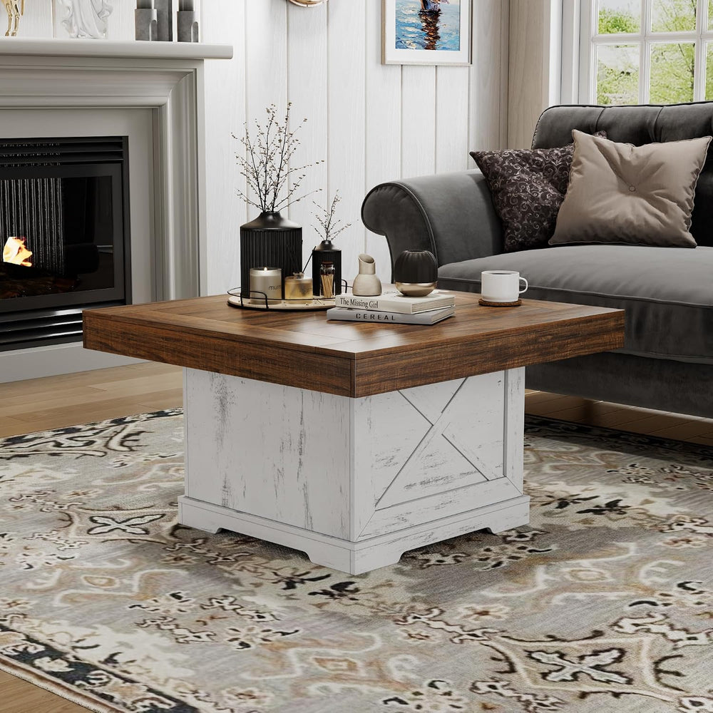 Lareth 31.5 in Farmhouse Coffee Table for Living Room with X-Design, Square