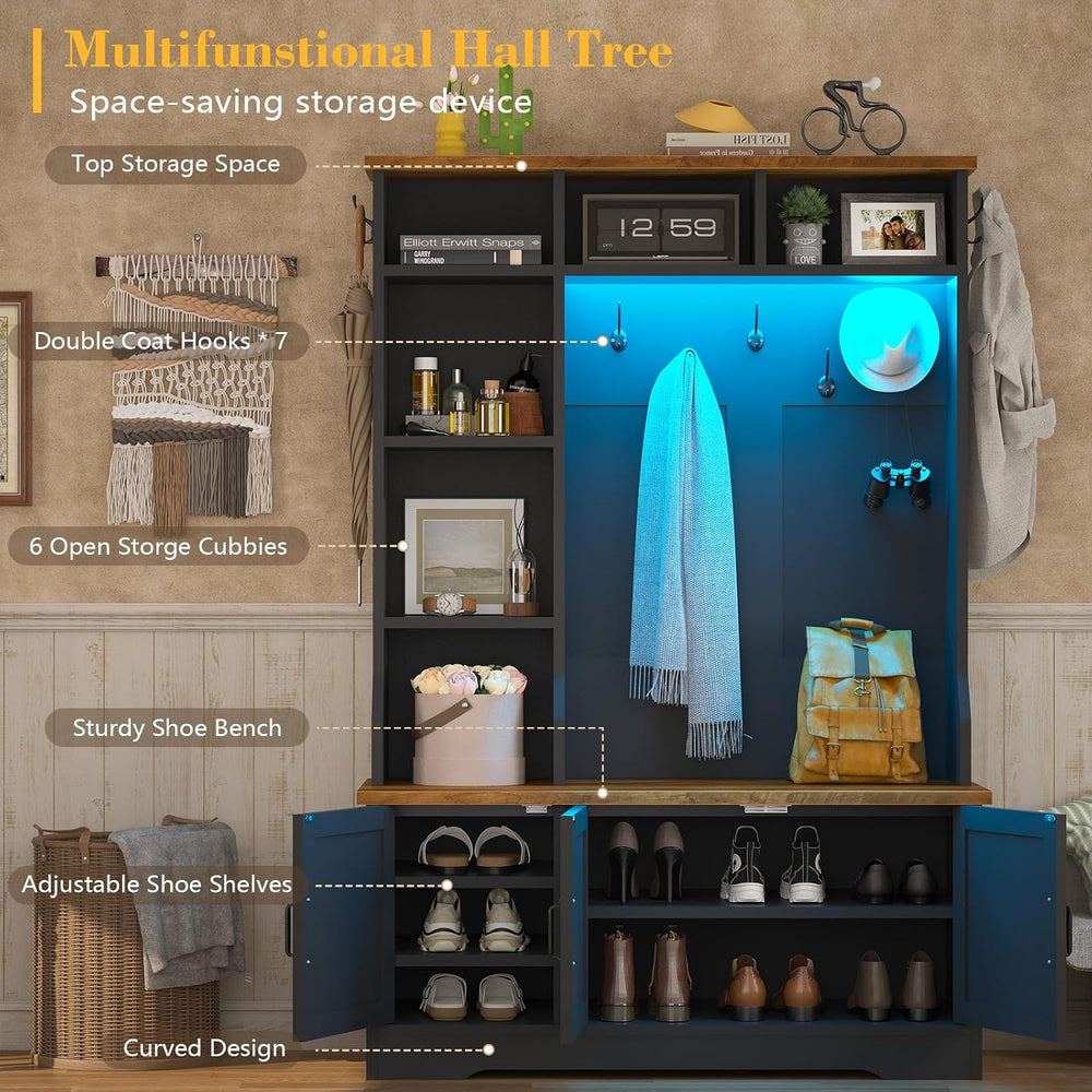 CSZZD 39.4 inch Hall Tree with Bench & Entryway Coat Rack with Shoe Storage