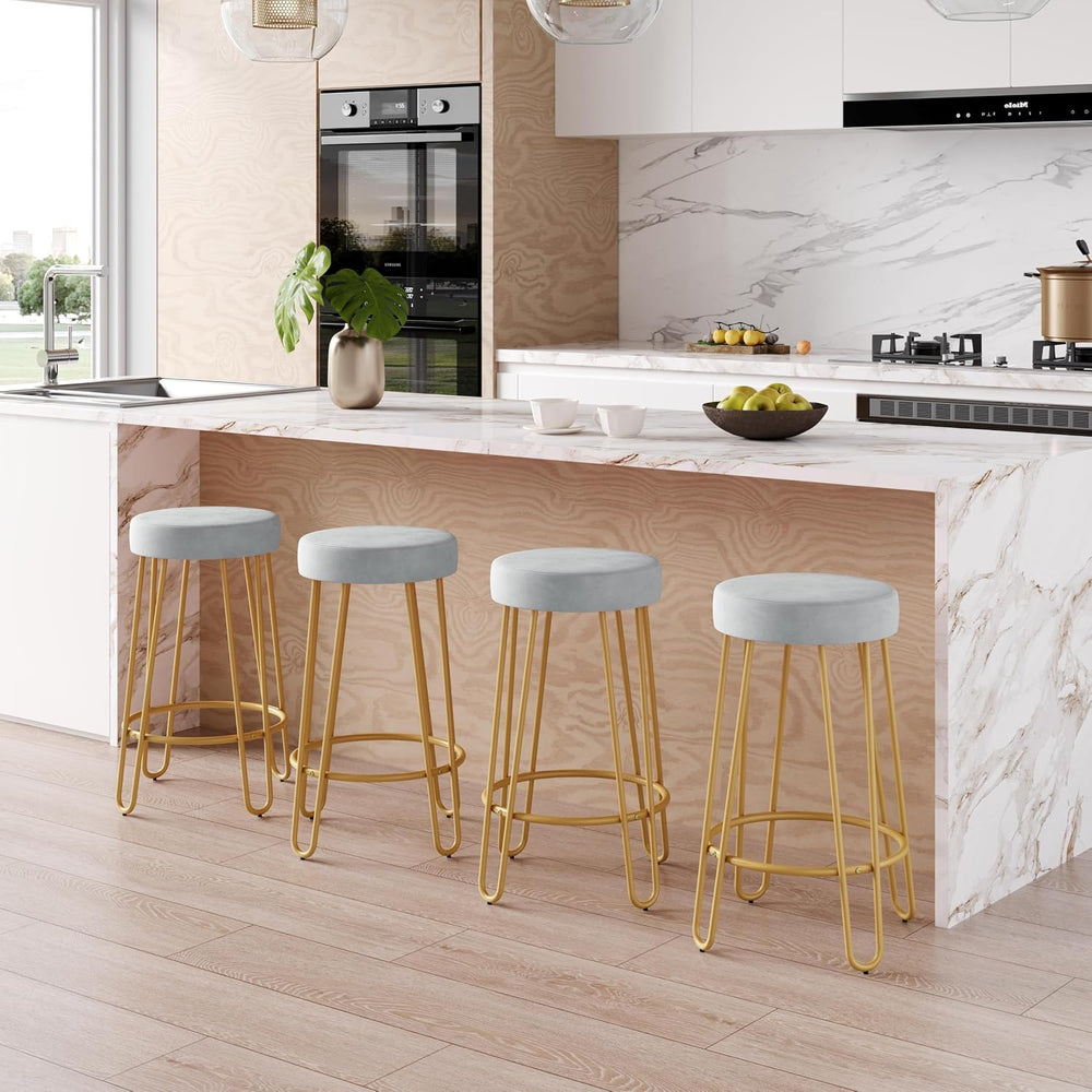 Yaheetech Bar Stools Set of 4, Velvet Counter Stools, Gold Metal Legs, Gray
