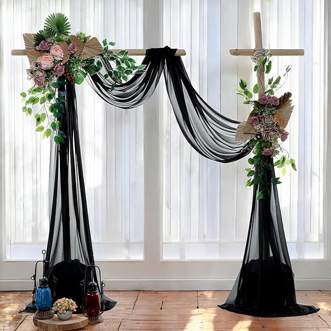 MDS Halloween Chiffon Draping Fabric - 2 Panel, 30" Wide x 30ft Long - Sheer Spooky Arbor & Canopy Drapery for Haunted House Backdrops, Party Ceilings, DIY Costumes & Themed Events - Black (Pack of 2)