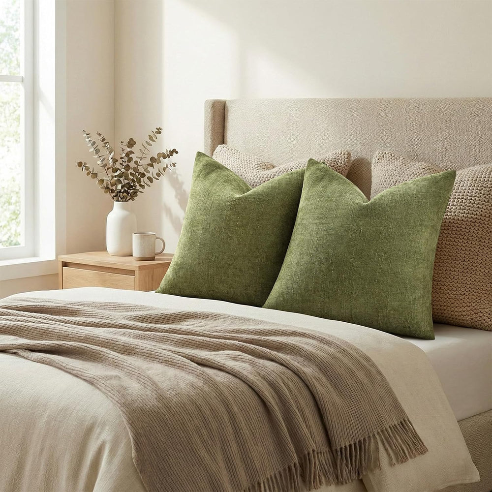 decorUhome Chenille Decorative Throw Pillow Covers 24x24 Set of 2, Olive