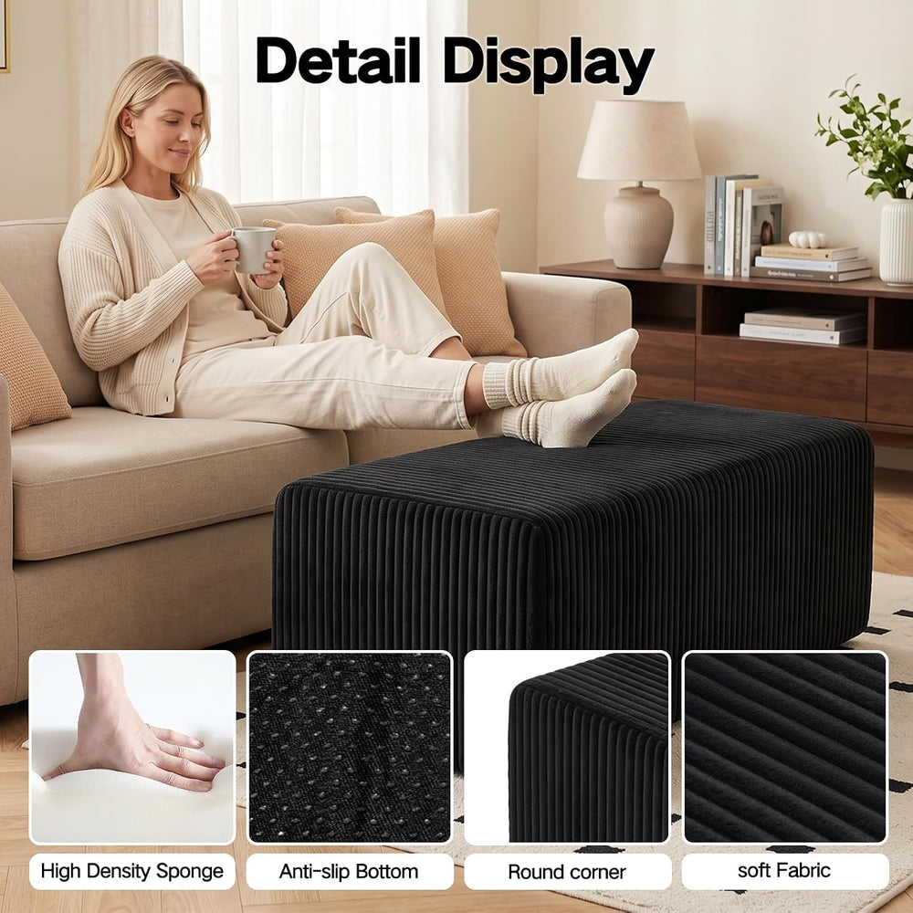 50.5" Corduroy Ottoman with High-Density Foam, Rectangular Foot Stool fo...