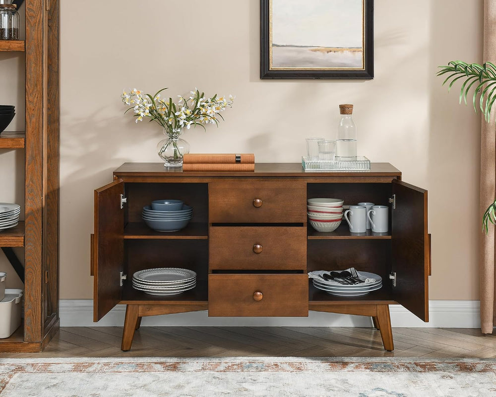LKTART 47" Real Wood Veneer Sideboard Buffet Cabinet with Storage Drawers