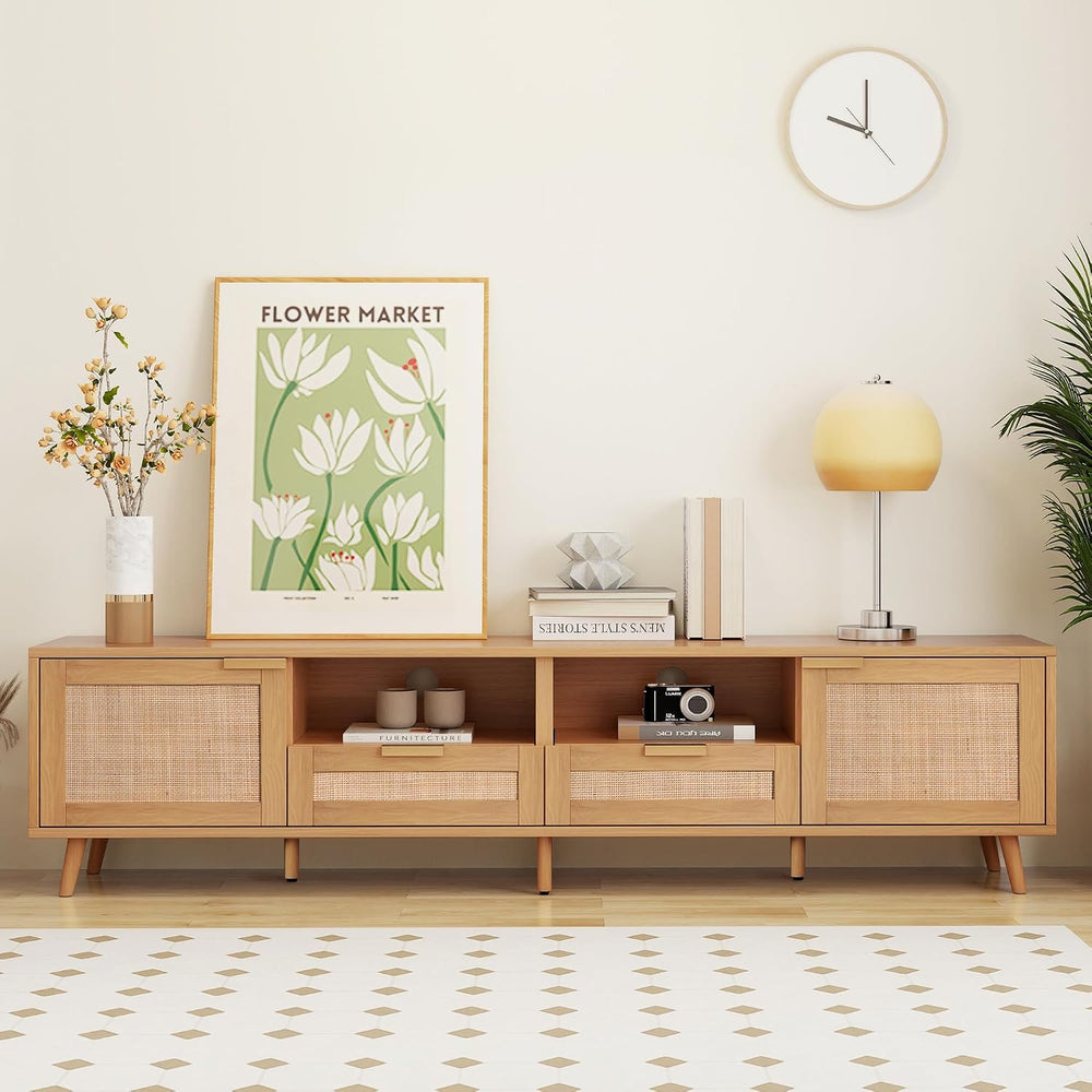 LUMISOL Rattan TV Stand for 85''+ TV, Mid Century Modern Entertainmen...