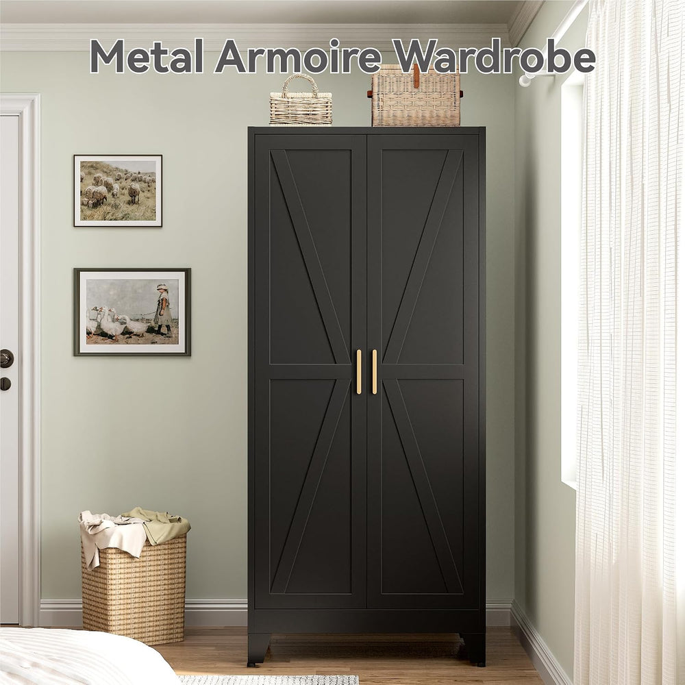 Bevivog Metal Wardrobe Closet with Doors, 71" Farmhouse Bedroom Armoire ...