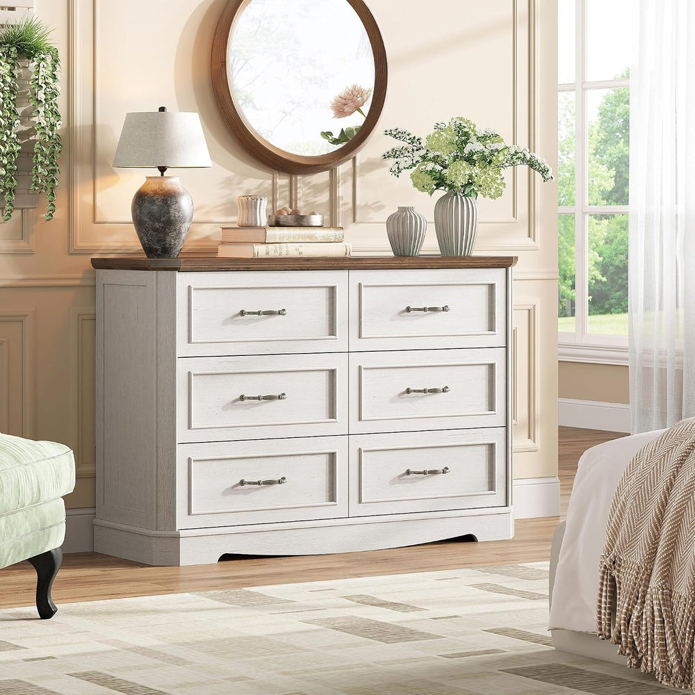 Maupvit 47" Farmhouse 6 Drawers Dresser for Storage,Wide Metal Handle, S...