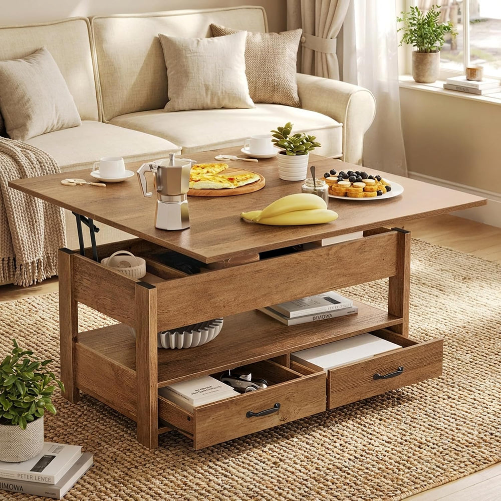 VASAGLE Lift Top Coffee Table, 3 in 1 Center Table with Storage, 2 Drawers