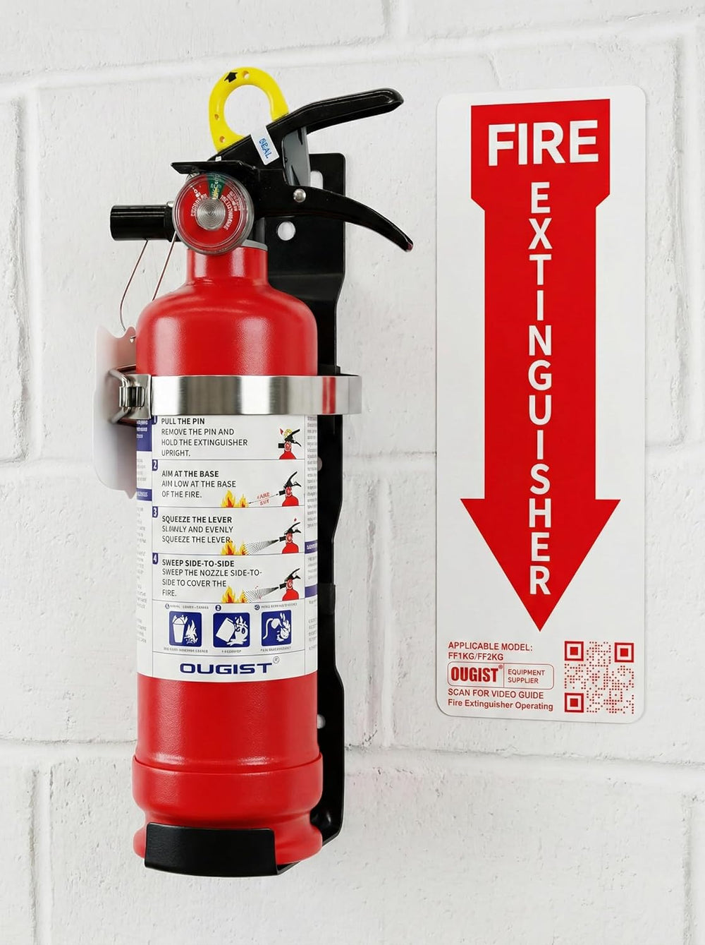 Ougist ABC Dry Chemical Fire Extinguisher with Wall Mount, 2.5 lb Agent