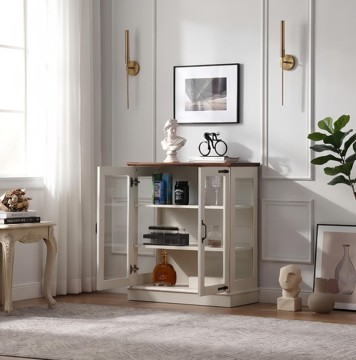 FOREST GRAVITY 31.5'' Small Display Buffet Cabinet with Glass Doors