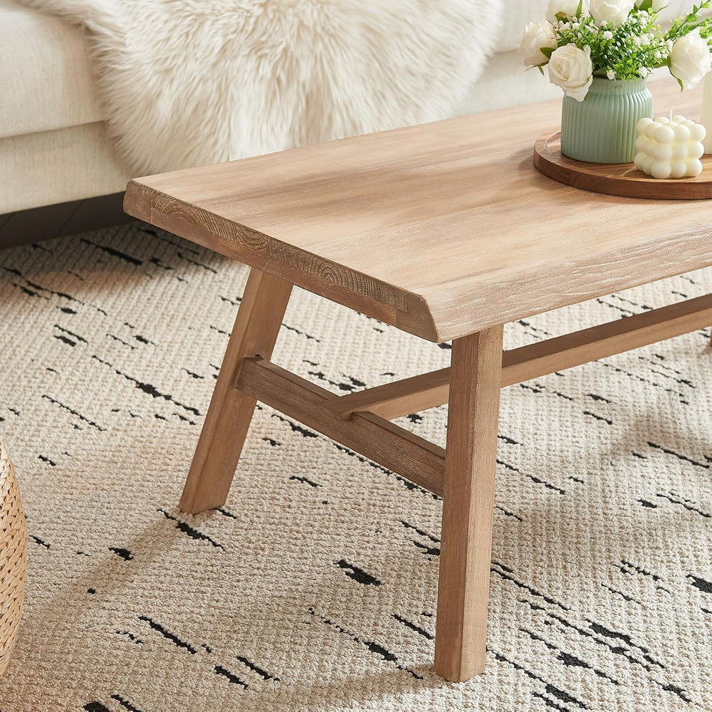 Wnutrees Farmhouse Solid Wood Coffee Table, 43" Rustic Rectangular