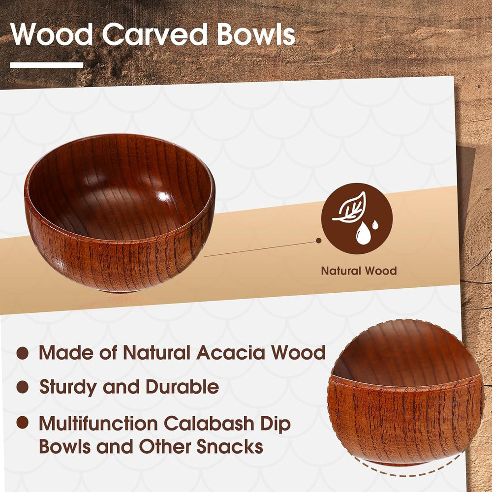 Reallnaive 10 Pcs Jujube Wood Round Small Soup Serving Bowls,4.7 Inch