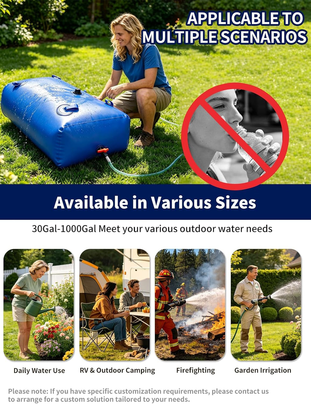 200 Gallon Water Bladder Tank, 2000D PVC Portable Water Storage Bag Blue