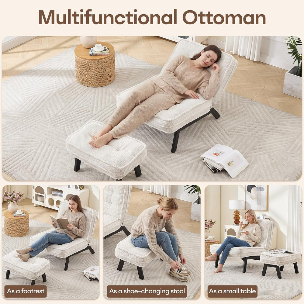 ANJ 3-Position Adjustable Accent Floor Chair with Ottoman, Ergonomic Stable L...