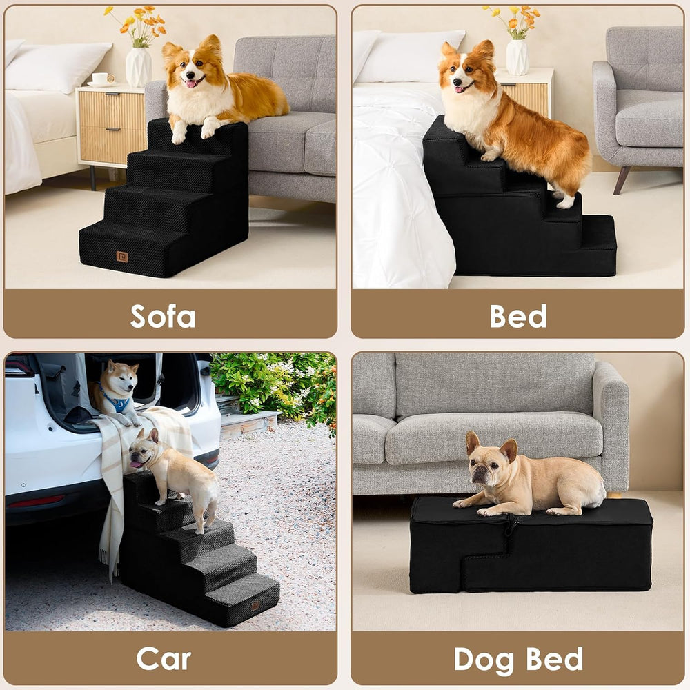 EHEYCIGA Dog Stairs for Bed 18" H, Dog 4-Steps for High Bed, Black