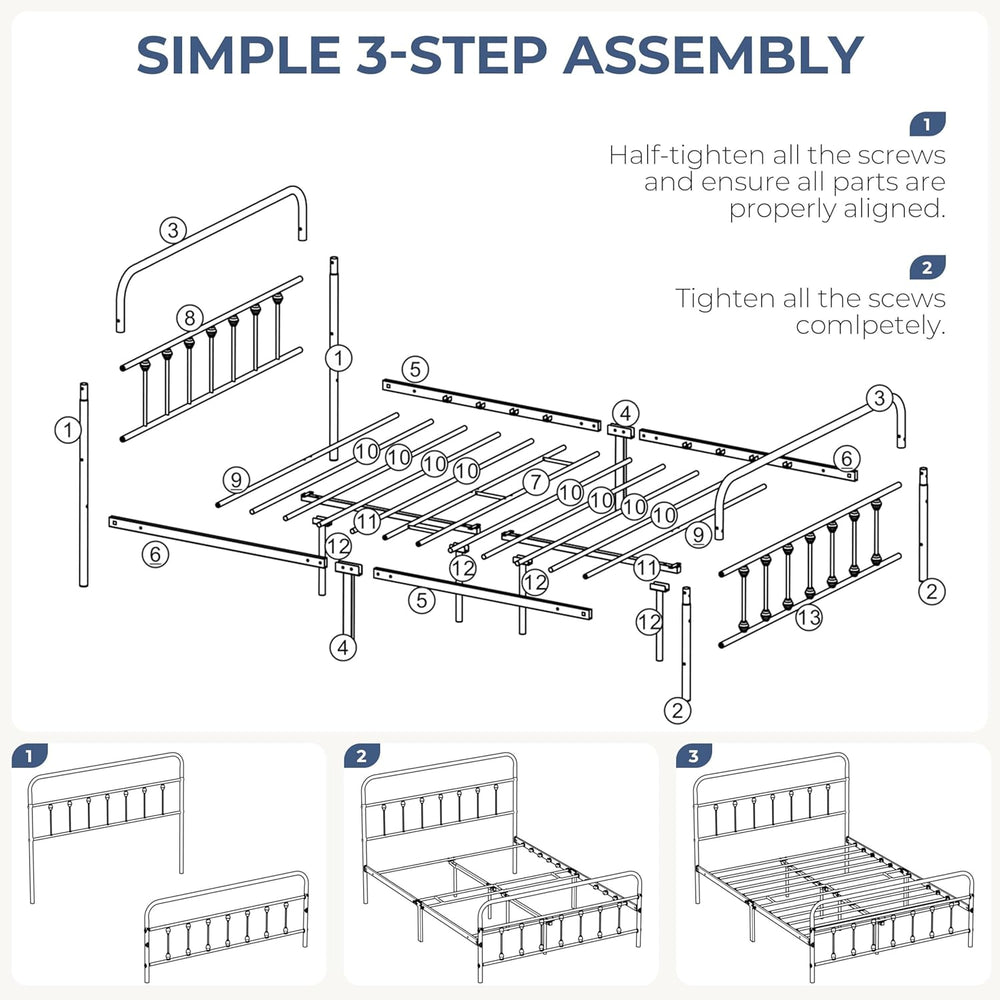 Yaheetech Queen Metal Platform Bed Frame, Victorian Headboard & Footboard