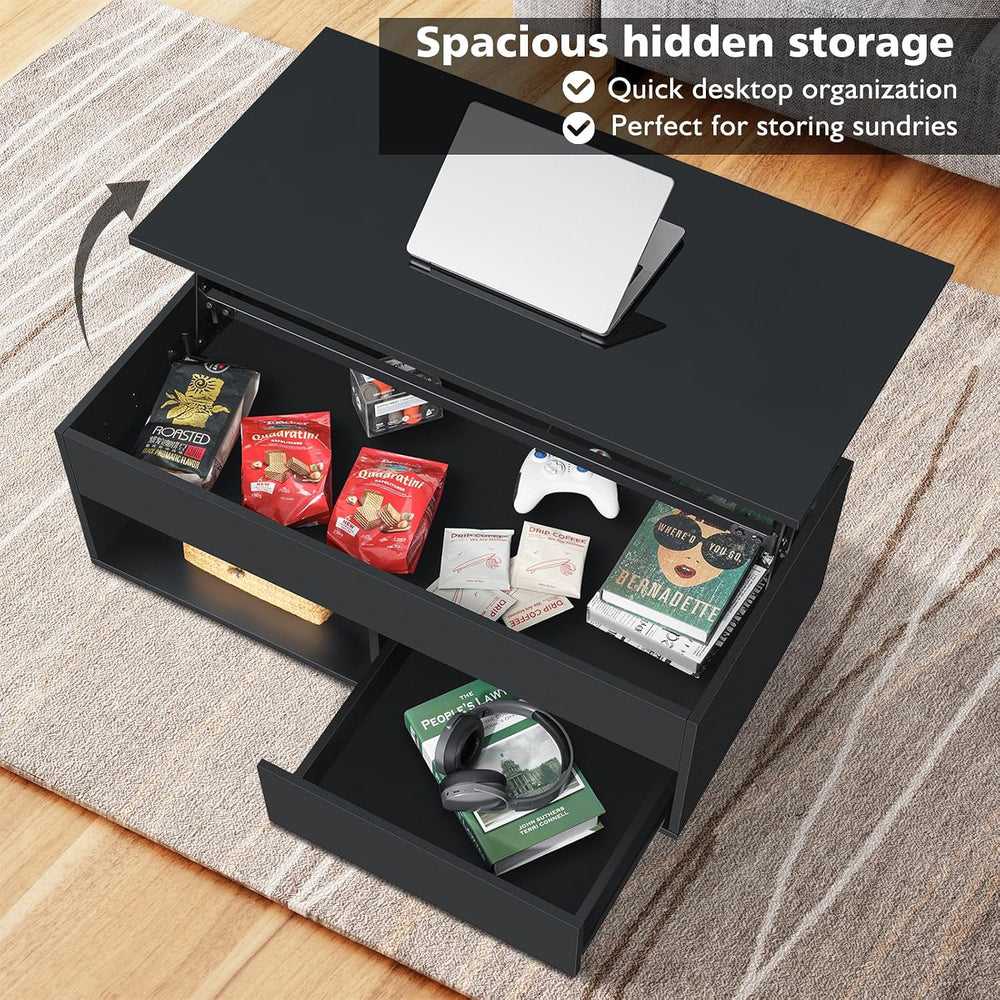 HOMMPA 40" Lift Top Coffee Table with Storage LED Coffee Table Morden Hi...