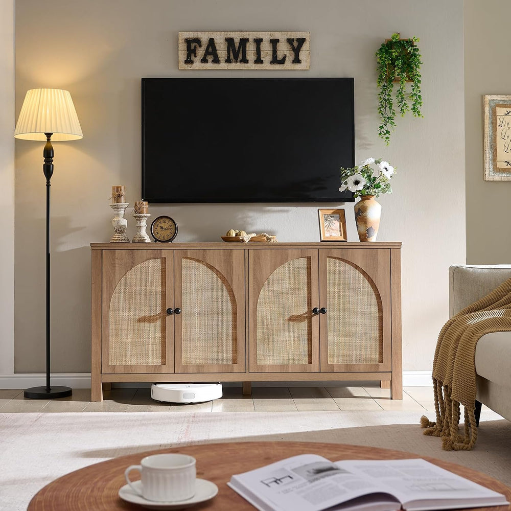 Okvnbjk 60" Rattan Sideboard Buffet Cabinet with Storage