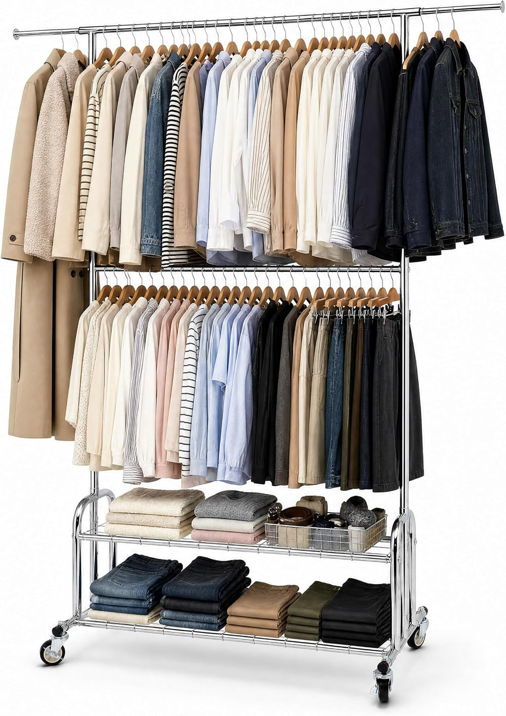 Clothes Rack, Heavy Duty Clothing Rack Load 850 LBS, Silver