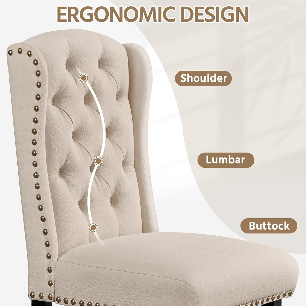 Yaheetech Upholstered Dining Chairs Set of 2 Button Tufted Chairs Beige