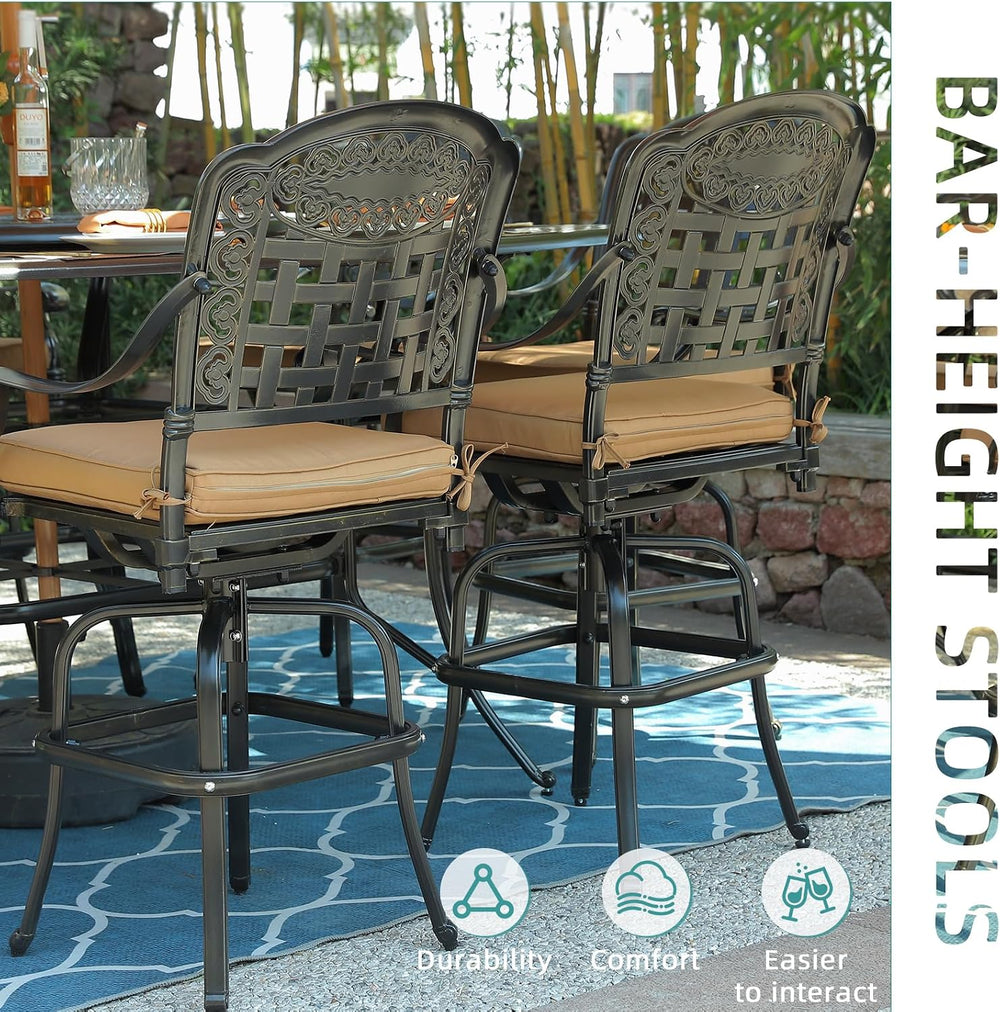 MEETWARM 5-Piece Patio Swivel Bar Set, All-Weather Cast Aluminum Outdoor High...