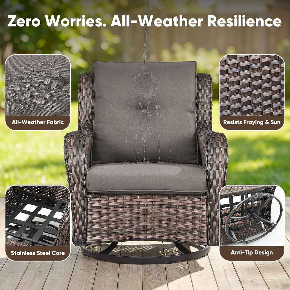 Belord 4 Piece Patio Wicker Furniture Set, Outdoor Swivel Rocker Chairs, All ...