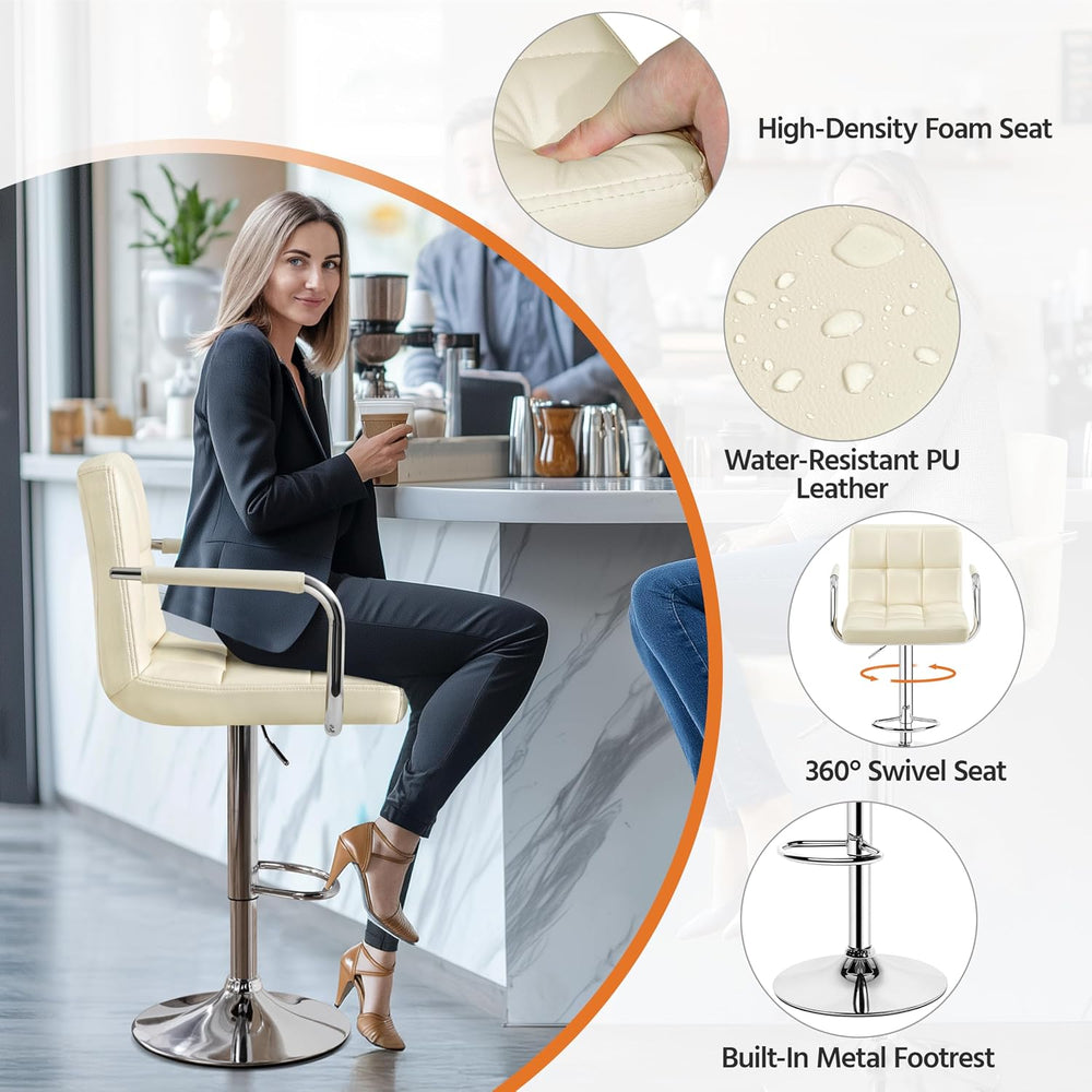 Yaheetech Bar Stools Set of 2, Swivel with Backs, Adjustable Height, Beige