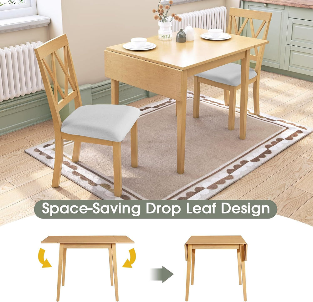P PURLOVE 3 Piece Kitchen Dining Set, Wood Dining Table Set, Natural