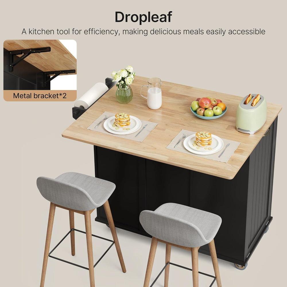 Ahomly Kitchen Island with Storage, Black, 44.49" W