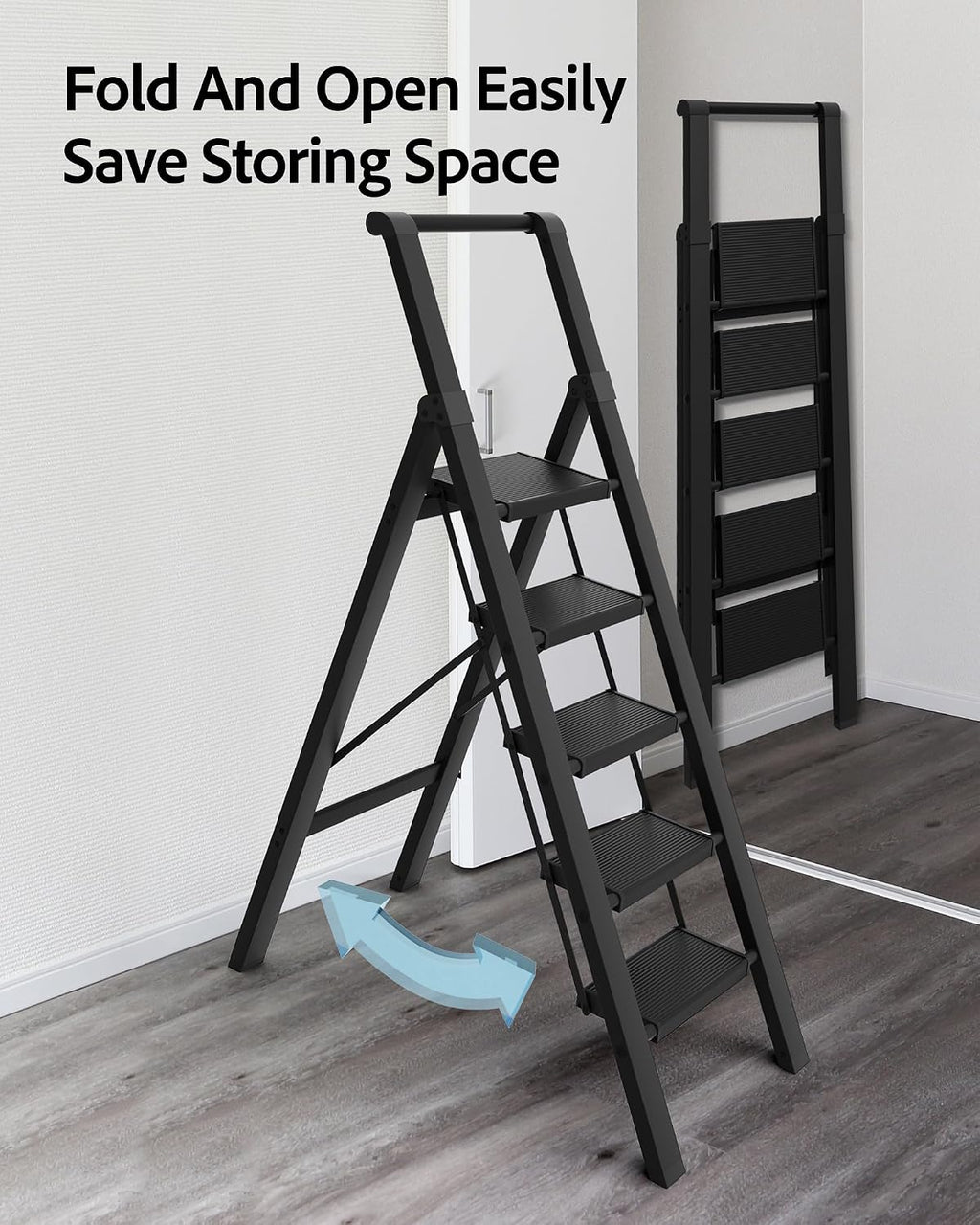 5 Step Ladder Foldable, Lightweight Aluminum Step Stool