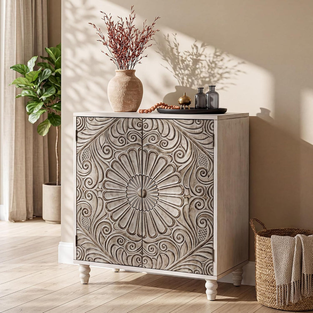 COSIEST 32" Sideboard Buffet Cabinet, Push-to-Open, Gray Flower