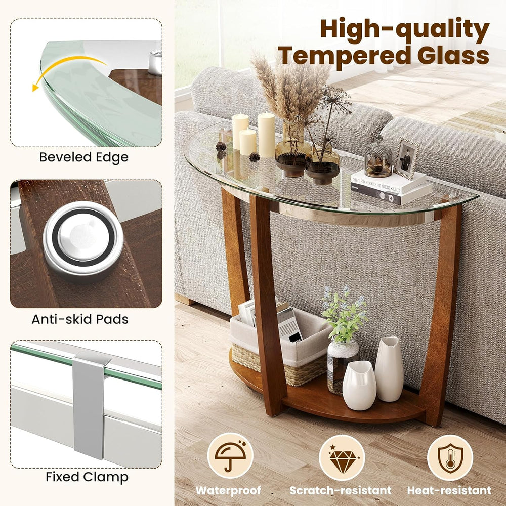 GIANTEX 2-Tier Glass Console Table, Half Moon Modern Entryway Table
