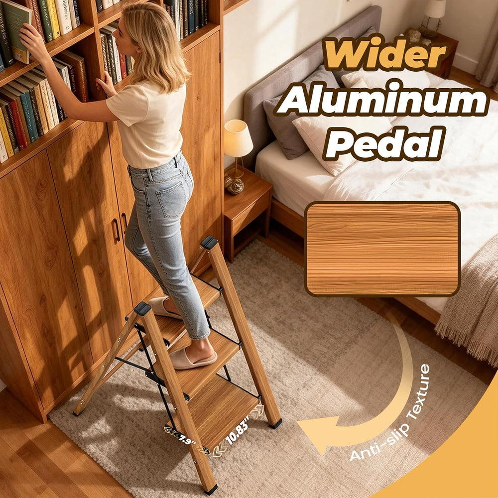 HBTower 3 Step Ladder, Lightweight Aluminum Folding Step Stool