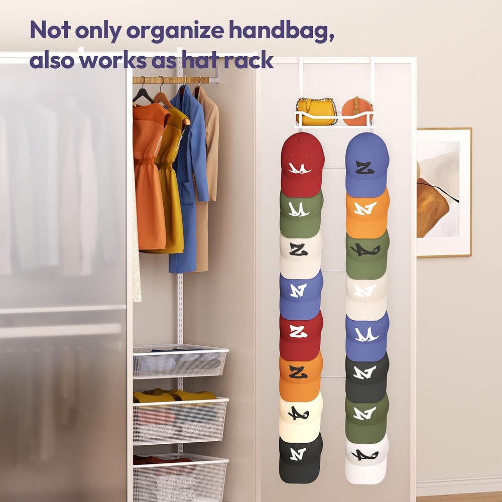 SWTYMIKI Over The Door Purse Organizer - Wall Mounted Purse Rack with 16 Hook...