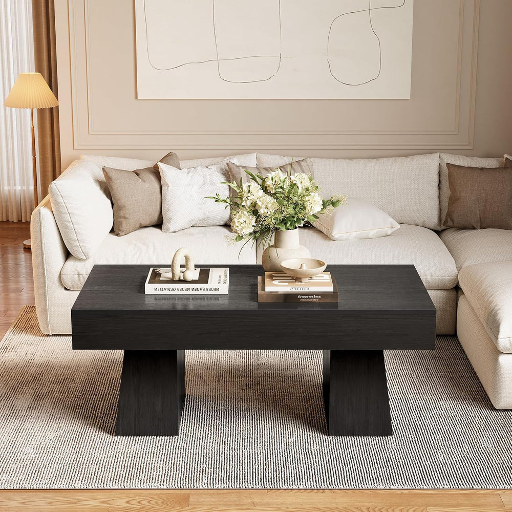 LITTLE TREE Farmhouse Coffee Table, 47 Inches Wooden Rectangular Accent Cente...