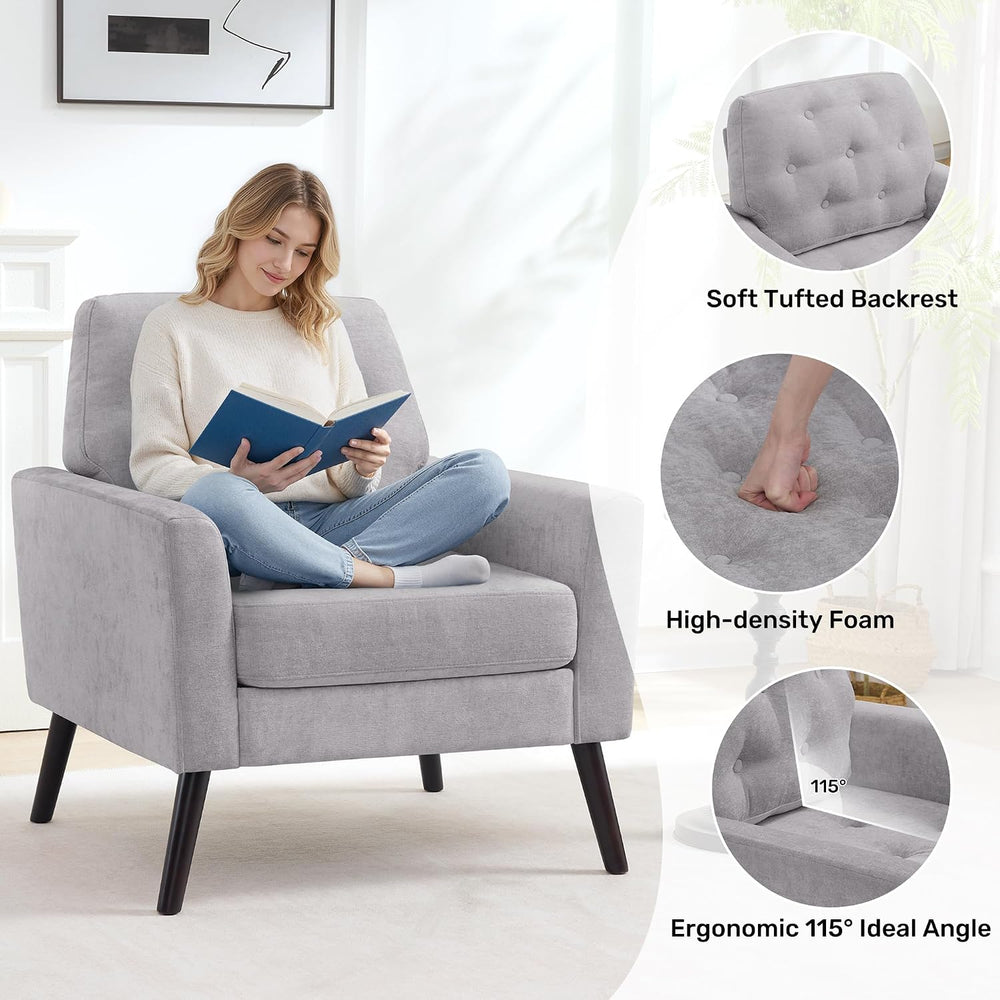 Accent Chair for Living Room, Mid Century Modern Reading Chair, Upholstered A...