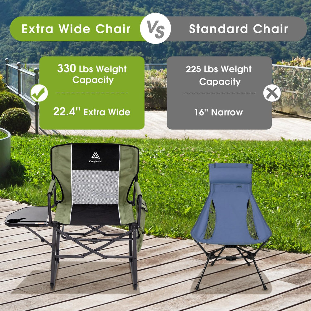Folding Director Chair with Table, Camping Chair for Adults, Green-1Pack