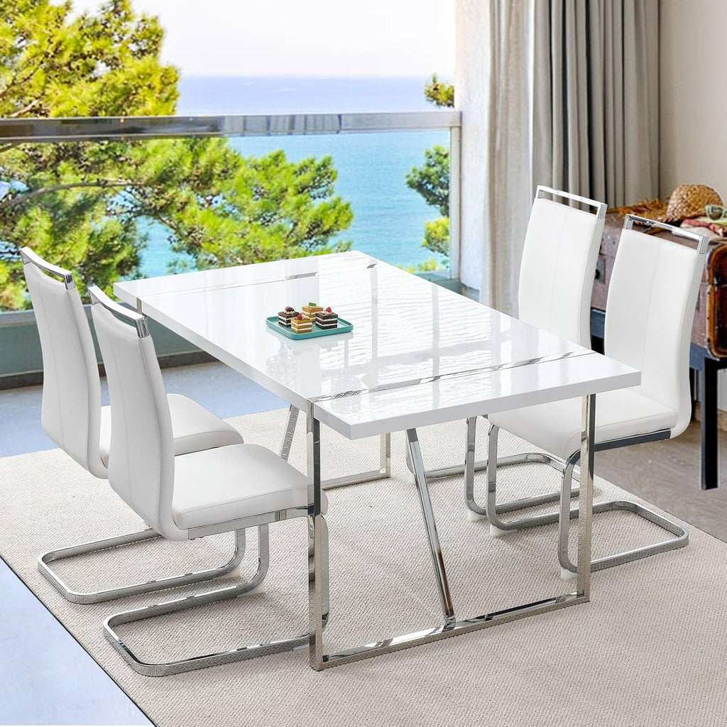 Ebullient White Dining Table Set for 4, Modern Dining Room Table Set for 4