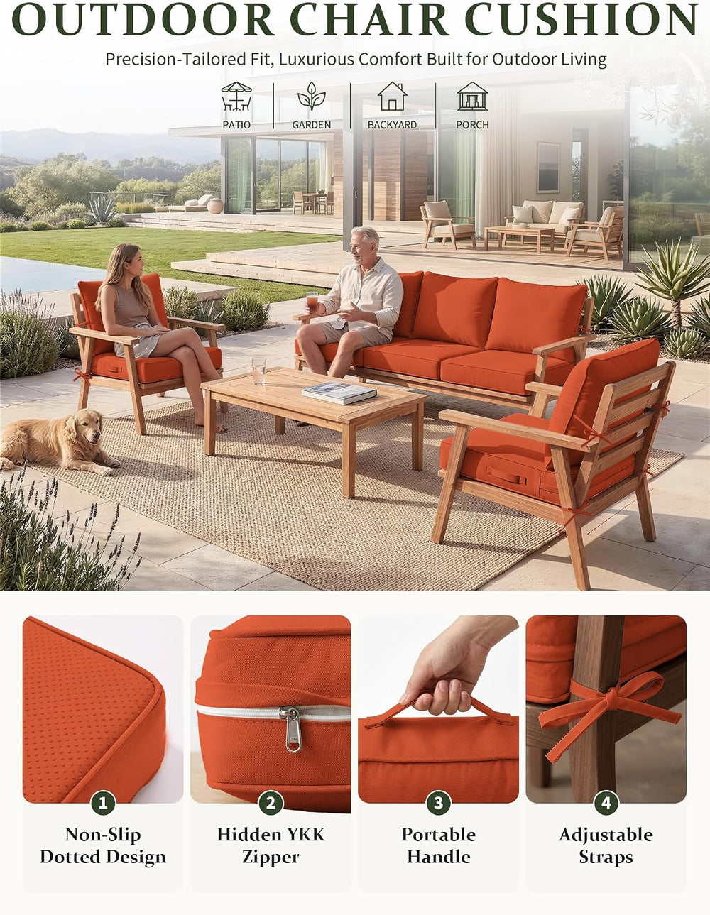 Outdoor Seat Chair Cushion Set of 1,22x24 Inch Waterproof Cushions