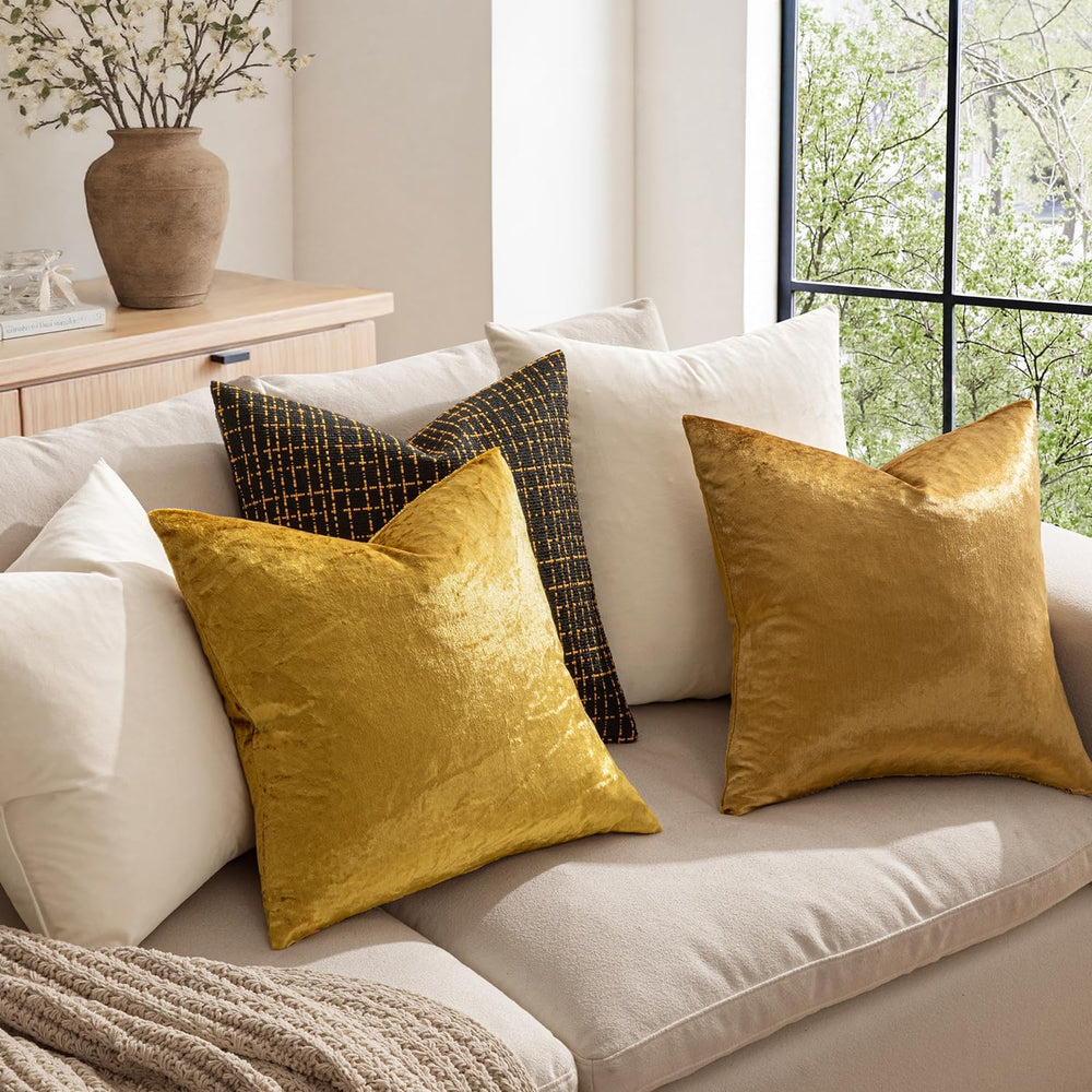 MIULEE 26x26 Inch Pack of 2 Euro Velvet Throw Pillow Covers Dark Gold