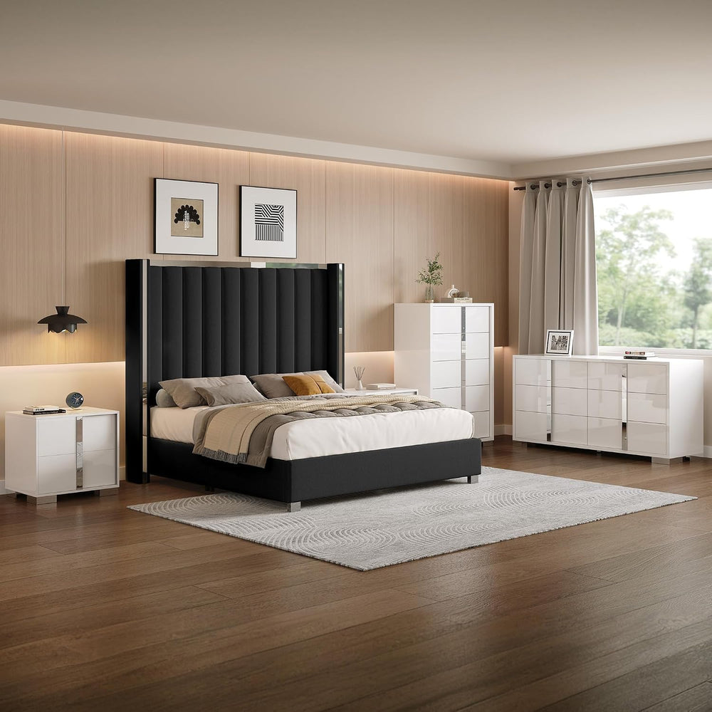 AMERLIFE 5-Piece Modern Bedroom Sets with King Size Upholstered Platform Bed ...