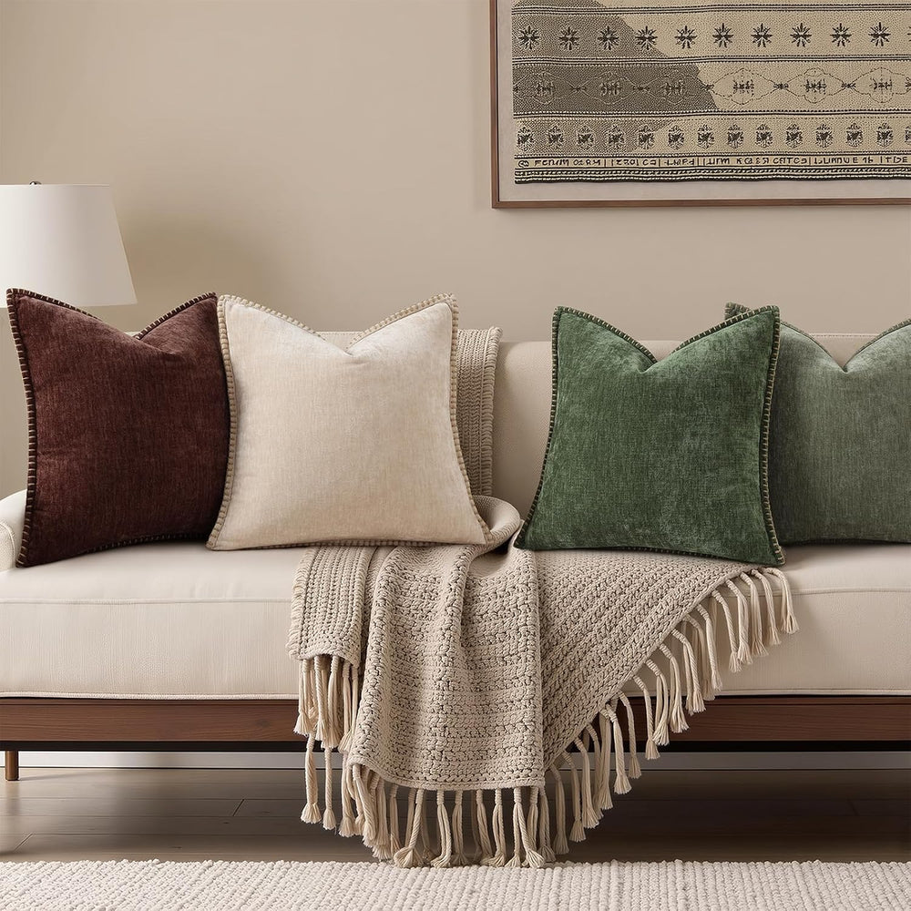 decorUhome Soft Chenille Throw Pillow Covers 26x26 Set of 2 Olive Green