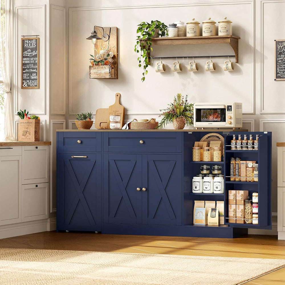 HOSTACK 59" W Kitchen Buffet Cabinet with Storage, Coffee Bar Cabinet, Blue
